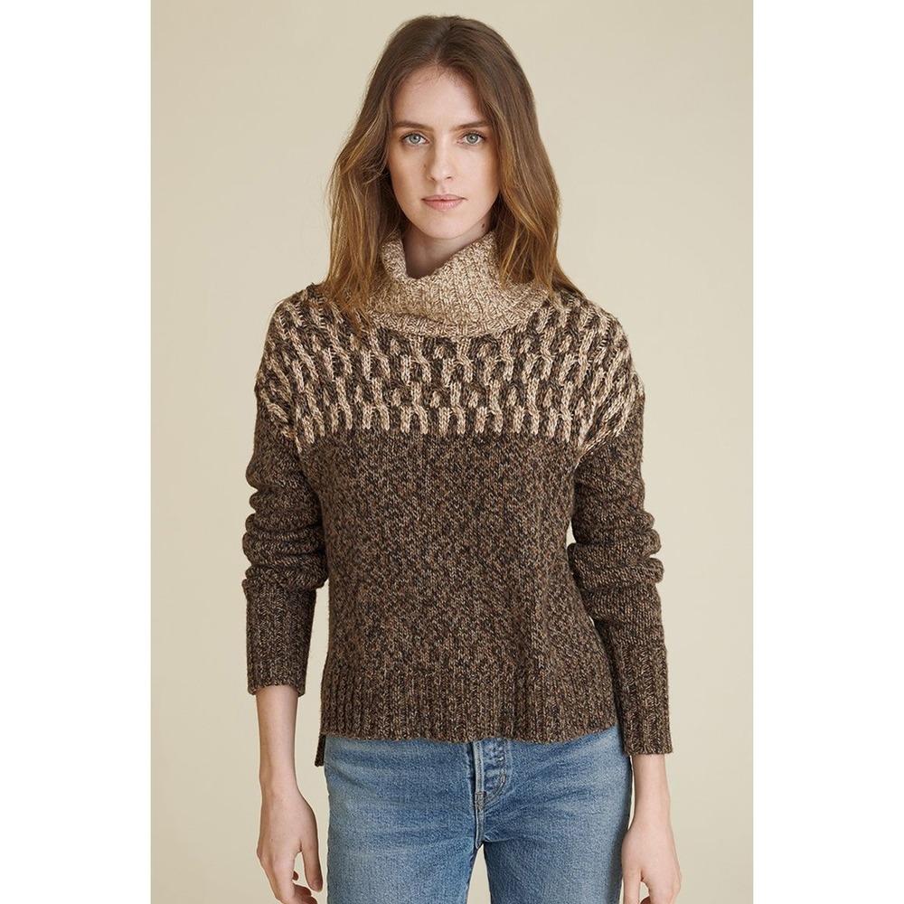 Veronica Beard Sweater Womens Medium Brown Wool Cashmere Turtleneck Fair Isle